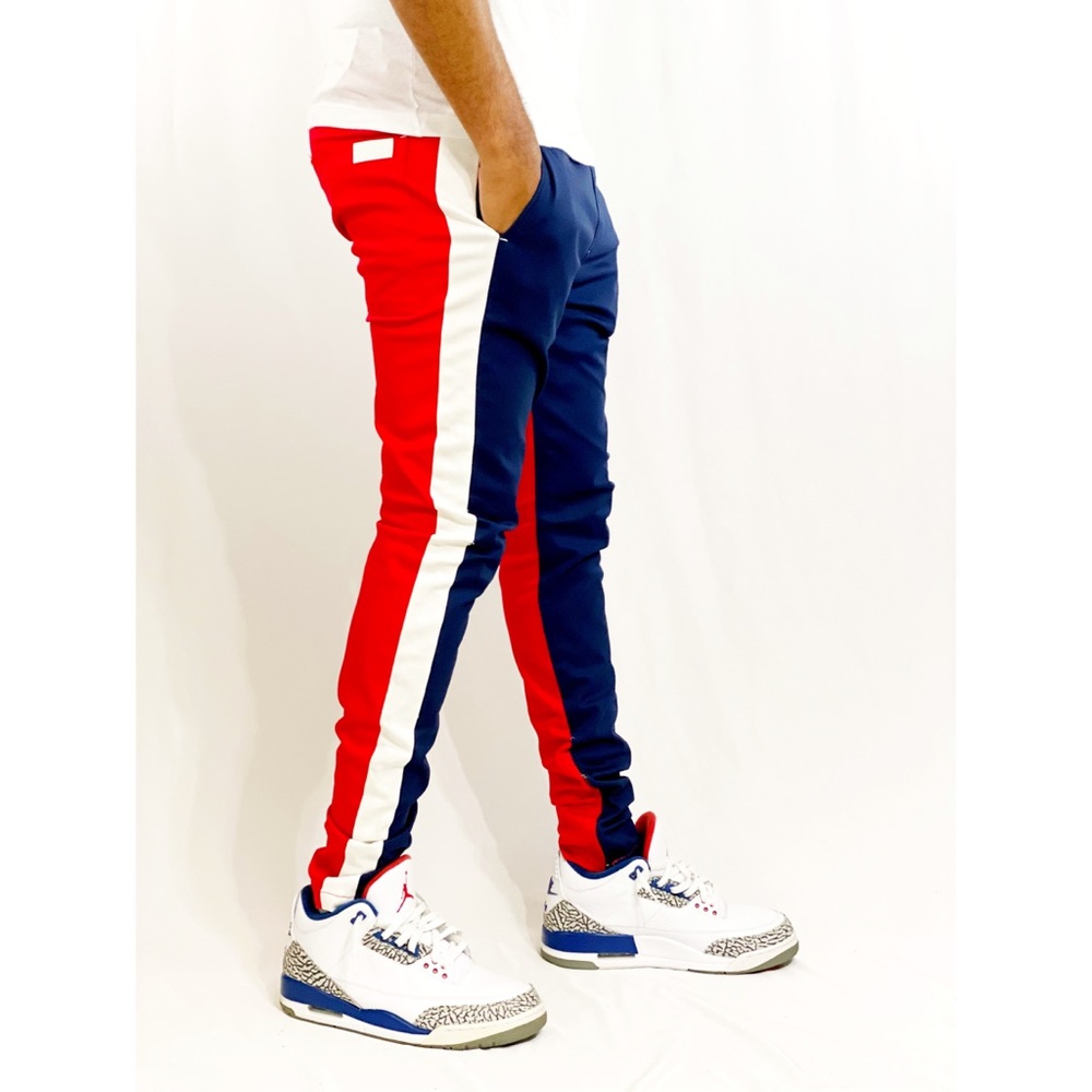 Striped Zip-Up Chino Pants - Red/Blue